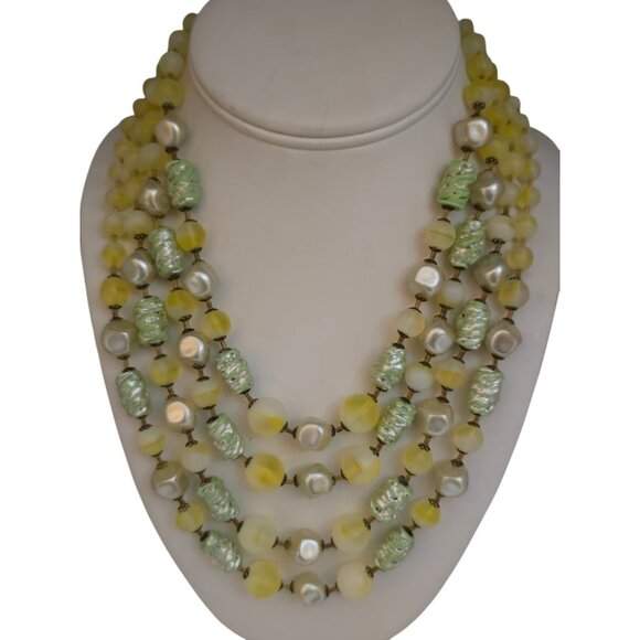 Vintage Well Made 4 Strands Glass Necklace With Fancy Clasp Signed Gm (A7892) - Picture 1 of 7